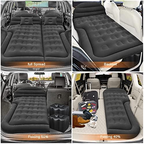 sanheshun SUV Air Mattress Car Camping Travel Bed, Thickened Inflatable Mattress with Two Air Pillow and Car Air Pump, Flocking & PVC Surface, Camping Sleeping Pad (Black)