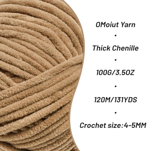 Image of 3 Pack Deep Khaki Fluffy Velvet Yarn for Crocheting, Chunky Chenille Baby Blanket Yarn for Crochet, Soft Fuzzy Puzzle Yarn for Knitting, (100g /3.53oz Each) Bulky Thick Amigurumi Crochet Yarns
