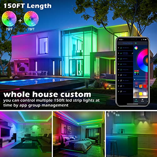 Ailbton 150Ft Led Strip Lights(2 Rolls Of 75Ft Led Lights) Ultra Long Led Light Strip With App Voice Control Remote,5050 Rgb Music Sync Color Changing Led Lights For Bedroom,Party,Home Decoration #TOP1