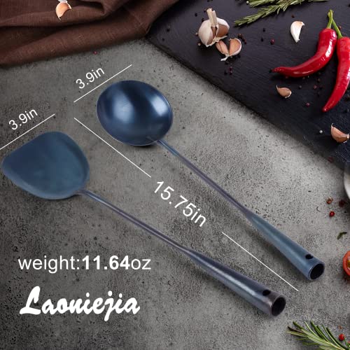 Traditional Handmade Iron Spatula And Ladle Wok Tool Set, Long Wok Utensils, Carbon Steel Wok Spatula, Wok Ladle, Durable Wok Accessories, Professional Wok Tools #TOP3