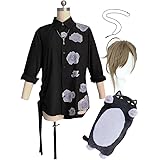 [NAMIKOE] 葉 叶 かなえ コスプレ 衣装 花 シャツ ブラック ネックレス 付き ウィッグ 付き可能 セットアップ Vtuber コスチューム ハロウィン 男女兼用 (衣装＋ネックレス＋ウィッグ, S)