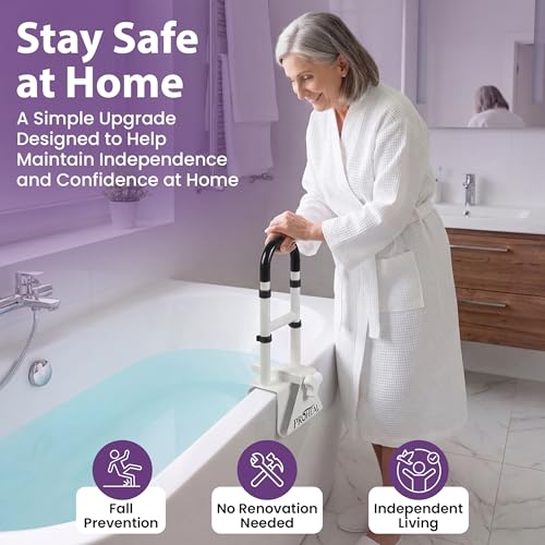 Bathtub Grab Bar for Seniors, Shower Safety Rail, Non-Slip Stainless Steel Handle, Fits 3"-7" Tub Walls, Supports 300 LBS, Adjustable Height 14.5"-17", Tool-Free Clamp-On Install - ProHeal by ProHeal - Image 9