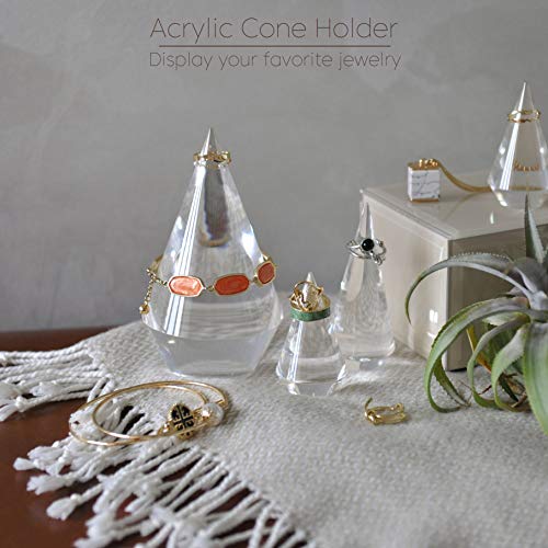 Jerever Acrylic Ring Holders 3Pcs Cone Shape Display Jewelry Tower Rings Storage Organizer Stand Clear Rack (Clear) #TOP1