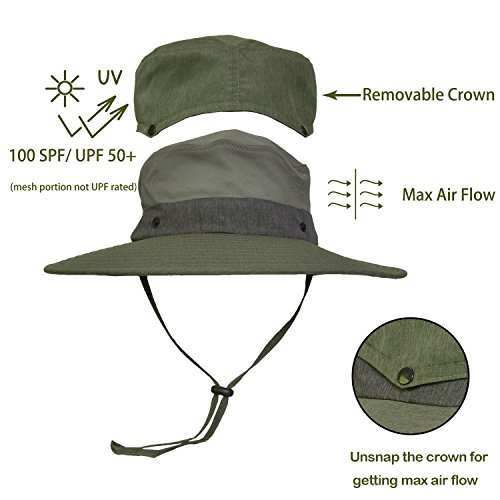 Solaris Wide Brim Boonie Hat W/Removable Crown Uv Protection Outdoor Hiking Garden Hats #TOP1