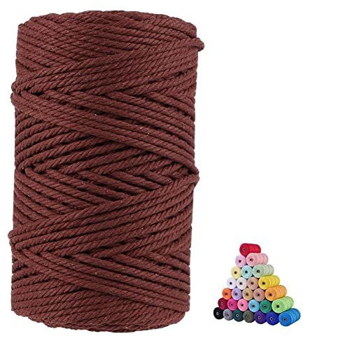 FLIPPED 100% Natural Cotton Macrame Cord,5mm x110 Yards Macrame Cords Colored Cotton Macrame Rope Craft Cord for DIY Crafts Knitting Plant Hangers Christmas Wedding Décor（Dark Brown）…