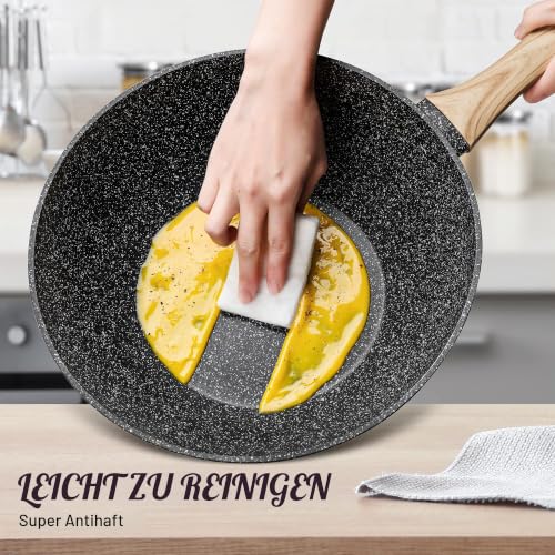 Foto von MICHELANGELO Induktion Wokpfanne 28cm mit Deckel, Wok mit Deckel 28cm, Spülmaschinenfest Antihaft Wokpfanne, Kratzfeste Wok Pfanne mit Deckel.