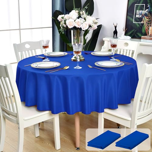 KAIPHO 2 Pack Royal Blue Round Tablecloth Waterproof Table Cloth, 60 inch