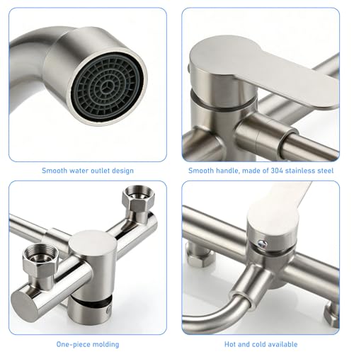 Wasserhahn Küche Wandmontage Küchenarmatur, Wandarmatur 360° drehbarer Auslauf, Edelstahl Mischbatterie Armatur Küche Mischwasser Spültischarmatur für Spüle, Badezimmer