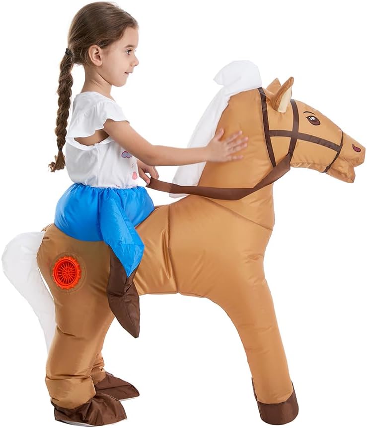 HSCTEK Toddler Inflatable Horse Ride On Costume Brown Large