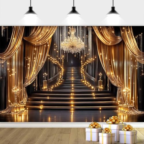 20X10ft Golden Palace Backdrop Luxurious Black and Gold Palace Photography Background, Dreamlike Wedding Photo Background European Hall Backdrop Wedding Bridal Shower Party Banner Decor, Black-1