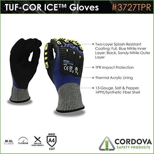 Cordova 3727 Cold Weather Gloves, Splash & Cut Resistant Ice Gloves, Hppe/Synthetic Fiber And Acrylic Lining, 13-Gauge Flexibility, 2-Ply Nitrile, Extra Grip, Ansi Cut Level A4, Medium #TOP1