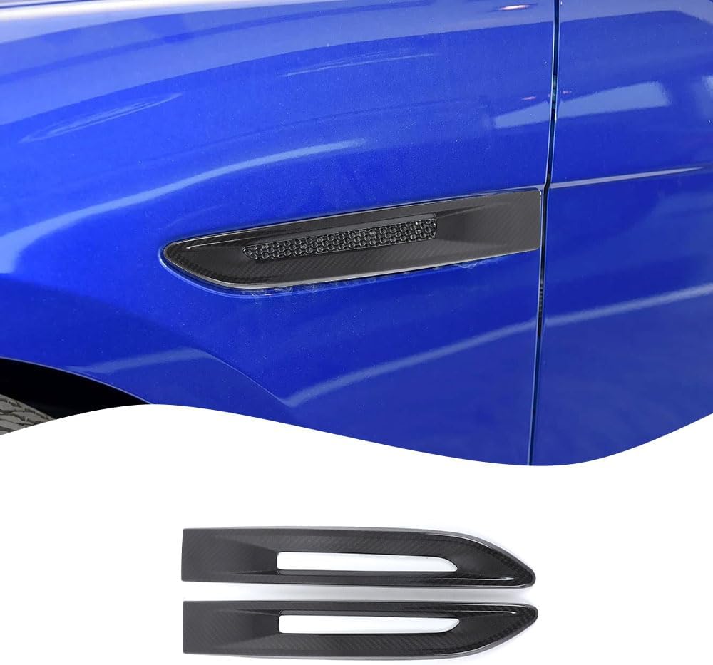 2 PCS Real Carbon Fiber Side Fender Vent Panel Decorative Protective Cover for Jaguar 2016-2020,Car Exterior Accessories (Black Carbon)