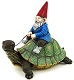 Large Garden Gnome Riding Turtle Statue Patio Pool