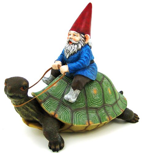 Large Garden Gnome Riding Turtle Statue Patio Pool