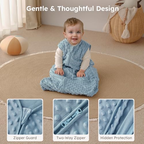 Image of Yoofoss Fleece Baby Sleep Sack 6-12 Months with Plush Dots, TOG 1.5 Baby Wearable Blanket with 2-Way Zipper, Cotton Toddler Sleep Sack Fleece