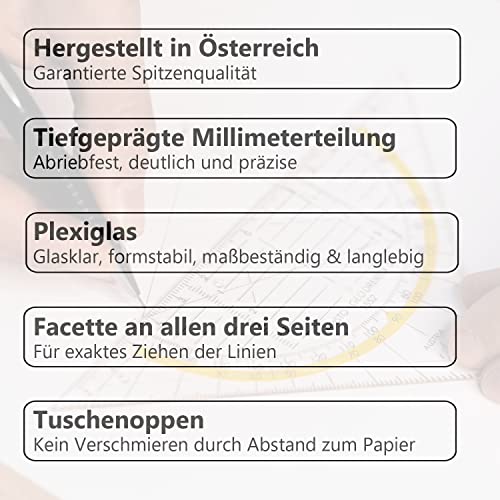 Aristo AR1552 Geodreieck (Hypotenuse 16 cm, Tuschenoppen, Facette an der Hypotenuse, Plexiglas mit Tiefenprägung, Made in Austria) transparent, 10 Stück
