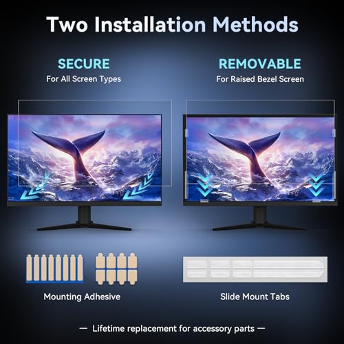 Image of 20 Inch 16:9 Computer Privacy Screen for Widescreen Monitor, 20in Removable Anti Blue Light Glare Eye Protection Shield Film Screen Protector, Black Blackout Anti Spy Desktop Security Private Filter