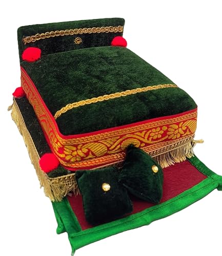Image of RD Handicraft Thakur ji Bed, Laddu Gopal ji Bed, Bal Gopal ji Bed with Blanket Silk All Purpose ChowkII |Green (17x16x10 cm)