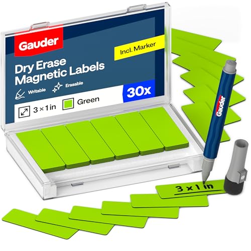 GAUDER Magnetic Dry Erase Labels | 30x Magnetic Labels (3 Inches x 1 Inch) | Dry Erase Magnets for Classroom, Whiteboard and Blackboard