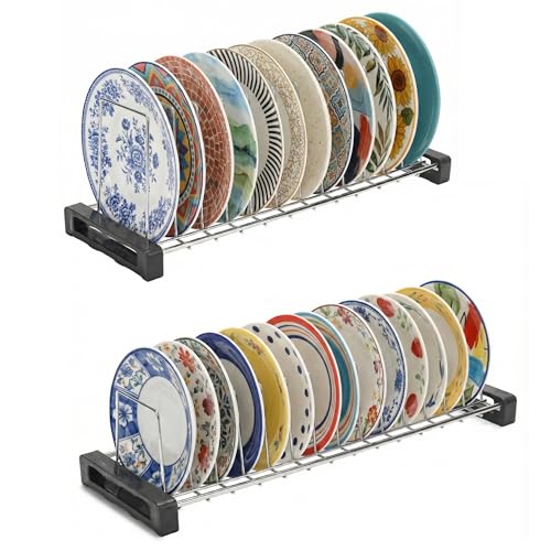 Image of Stainless Steel Plate Rack for Kitchen | Dish & Plate Stand Organizer | Rust-Resistant Countertop Plate Holder with Stable Base | Space Saving Design (Small 14 Slot / Medium 12 Slot) (Pack of 2)