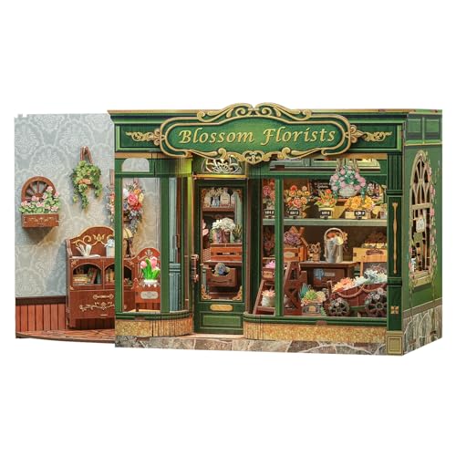 CUTEBEE Kit de Rincón de Libros, Casa en Miniatura de Madera Estilo Tienda de Flores, Casa de Muñecas & Librería Decorativa, Familia y Amigos (Blossom Florists)