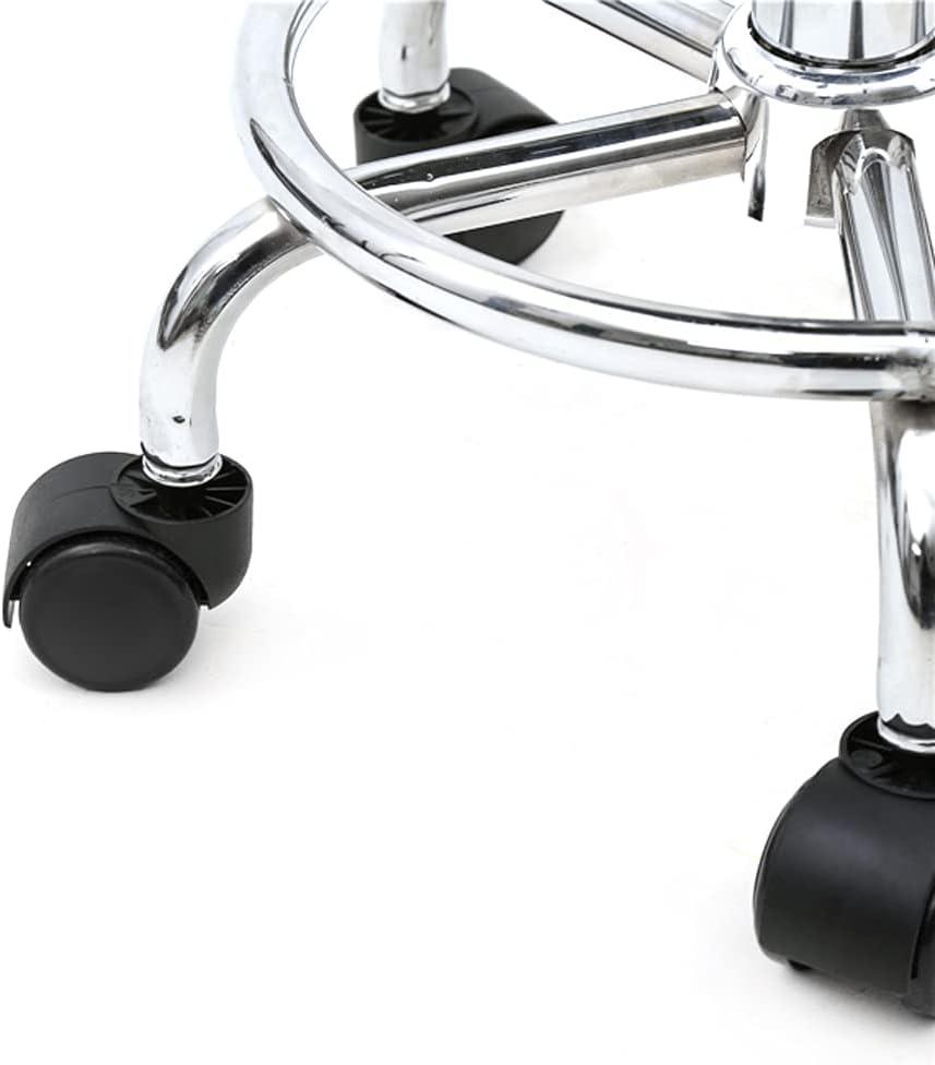 Round Shape Adjustable Salon Stool with Back and Line Black Adjustable Wheels, Swiveling Mechanism Ideal for Salon, Spa, Shop, Massage, Medical, Work or Office Use.