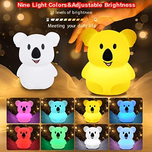 Large Koala Night Lights Kid, Bedside lamp, Bedroom Light, LED Lights, Nursery lamp, Break Resistant, Eye Caring, Adjustable Brightness & Color and Time Setting, Touch + Remote ControlChild Gift