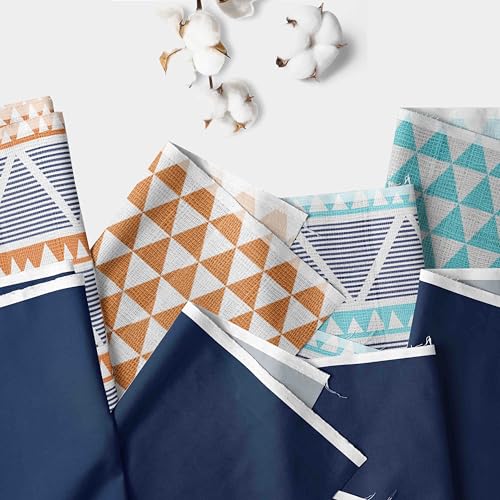 Bacati - 100 Percent Breathable Cotton Muslin/Percale 10 Piece Nursery Baby Crib Bedding Set for Boys/Girls Including 4 Swaddling Blankets US Standard Crib (Aztec Aqua/Orange/Navy)