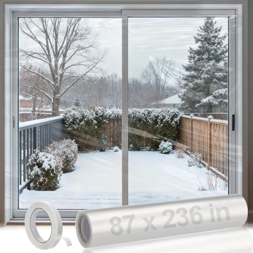 87×236in Window Insulation for Winter - Fits Sliding Door French Door Clear Heat Shrink Plastic for
