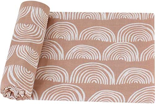LifeTree Baby Muslin Cloths - Soft Large Baby Muslin Swaddle Blankets - Bamboo Cotton, Rainbow Design, Earthy Color Collection, Lightweight, Breathable, 47 x 47 inches