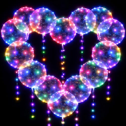 Yootiko 18 globos LED, globos luminosos LED, globos luminosos de helio con luces, 20 pulgadas LED transparentes, globos decorativos para San Valentín, bodas, cumpleaños, Navidad