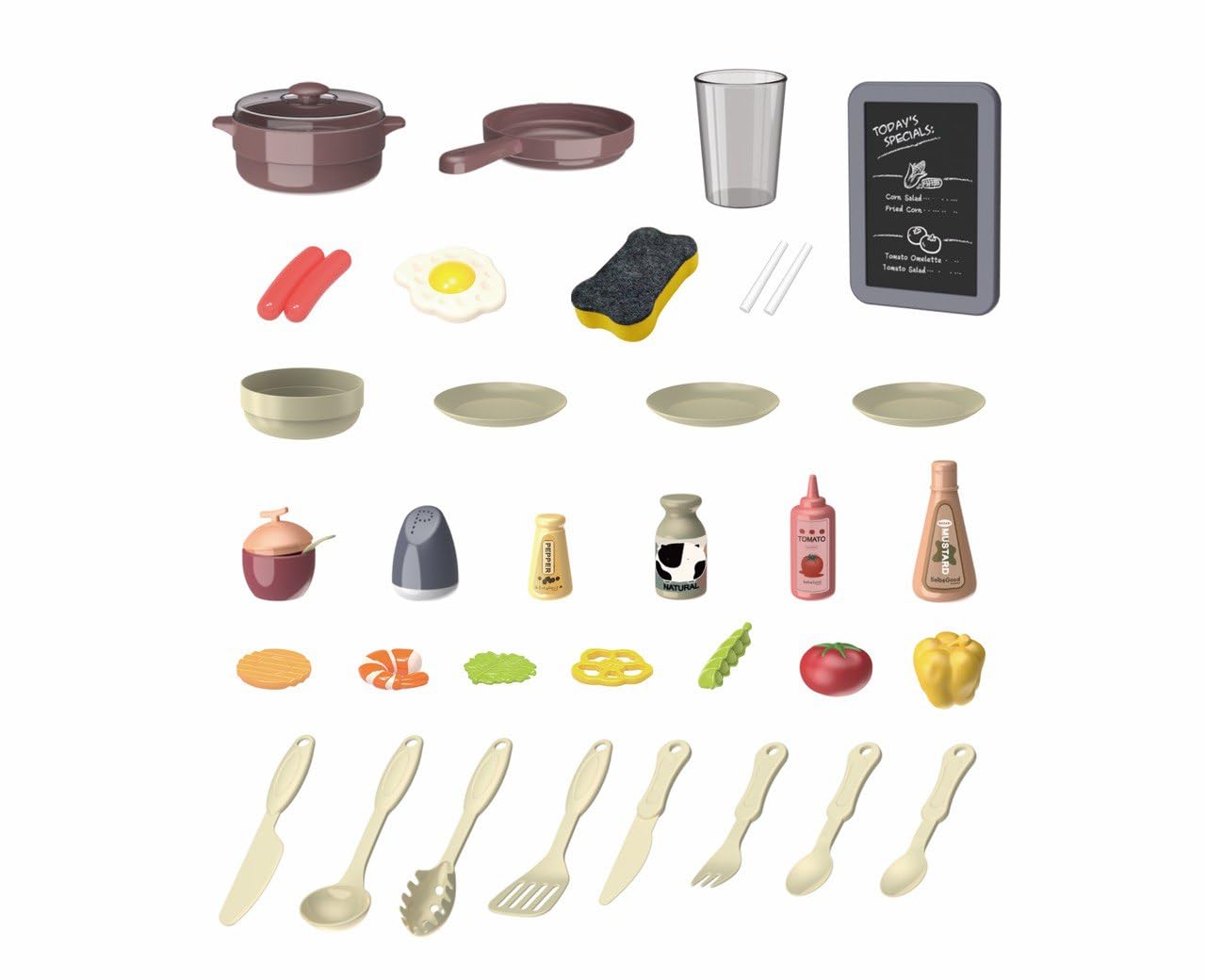 Cocina de Juguete niños Unisex, Incluye 36 Accesorios, fogones eléctricos con simulación de Fuego, Grifo con Bomba de Agua, Pizarra y Mucho más Juguetes + 3 años (Marrón)