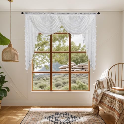 Cenefa floral vintage de encaje con cuentas para ventanas de dormitorio 4