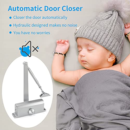 Door Closer Residential Automatic Door Closer Hydraulic Closing Speed Adjustable , Lontan Commercial Adjustable Storm Door Closer Silver Aluminum Alloy (150 Lb Capacity) #TOP2