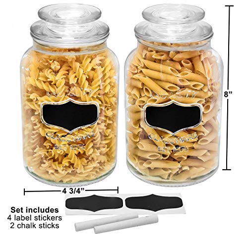 Estilo Round Glass Canister Jars with Airtight Lids Ideal for Cookies, Candies, Cereal - Cookie Jar - Includes Chalkboard Labels and Chalk - 1/2 Gallon (Set of 2), Clear - Thumbnail 6