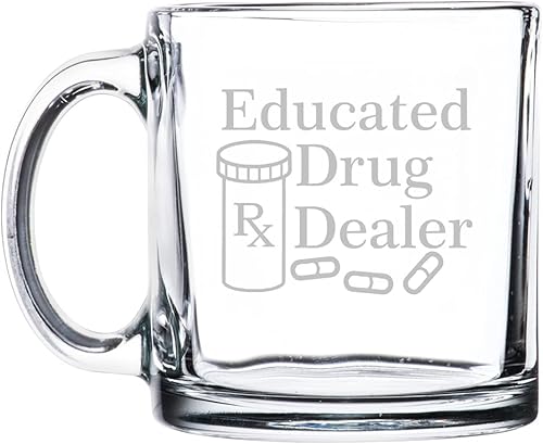 Taza de café de vidrio transparente de 13 oz. Taza de bebida caliente Taza educada traficante de drogas divertido farmacéutico Tecnología