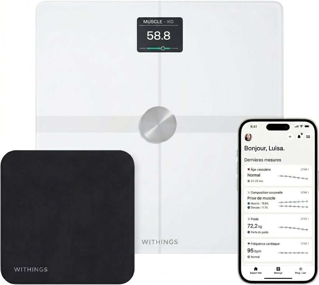 WITHINGS Body Smart + Cleaning Kit - Accurate Scale for Body Weight and Fat Percentage, Body Composition Wi-Fi and Bluetooth Weight Scale, Smart Scale Apple Health Compatible, Bathroom Scale, White