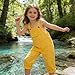 Cotton Wide Leg Overalls for Girls Loose Fit Casual Bib Jumpsuit Kids 2026 Fashion Summer One (Yellow, 9-10 Years)