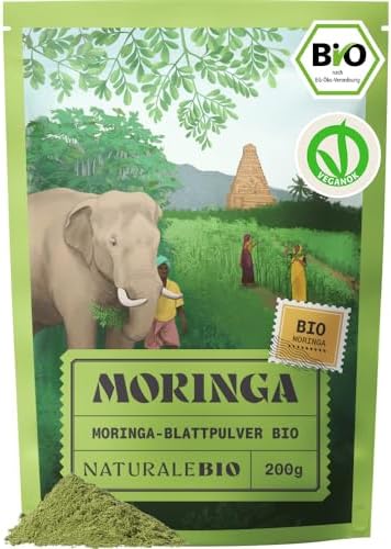 NaturaleBio Bio Moringa Oleifera Blattpulver | 200 g. Moringa oleifera Blattpulver, eisen- und calciumreich, für Smoothies, Säfte und Bowls.