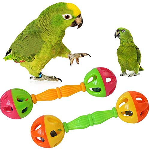 Junfamilee 2 Pcs Bird Parrot Toy Rattle Birds Fun Exercise Plastic Double-Headed Bell Pet Toys Small and Medium Birds Foraging Foot Toy,Bird Toys, Pet Supplies
