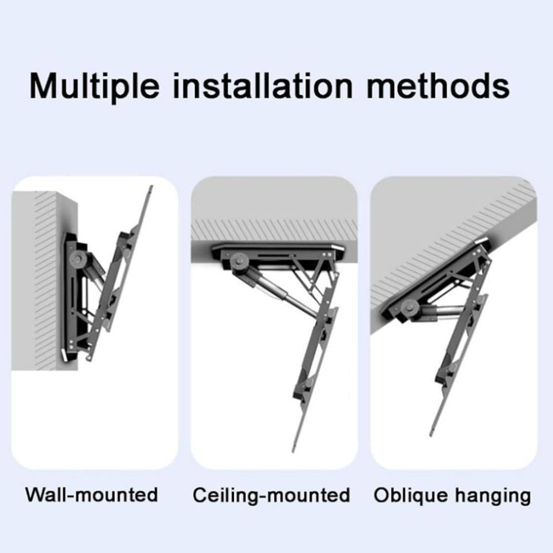 Soporte eléctrico para colgar TV, montaje abatible motorizado, operación de control múltiple, inclinación de 0-85°, se adapta a televisores de 50-90 pulgadas con estándar VESA de 250-600 mm