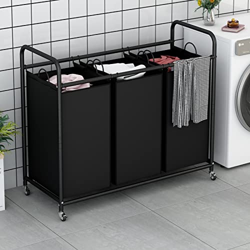 Linzinar AZ9000 3-Bag Laundry Basket Hamper Laundry Sorter Cart Laundry Room Organization thumb #3