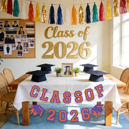 Image of Class of 2026 Graduation Banner University College Grad Garland Decoration Party Supplies High School Colors Purple Orange