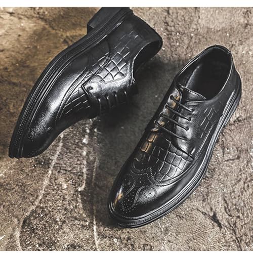 クロコダイル 黒 レースアップ ビジネスシューズ WOOYOO] ビジネスシューズ メンズ レースアップ 本革 レザー チェック
