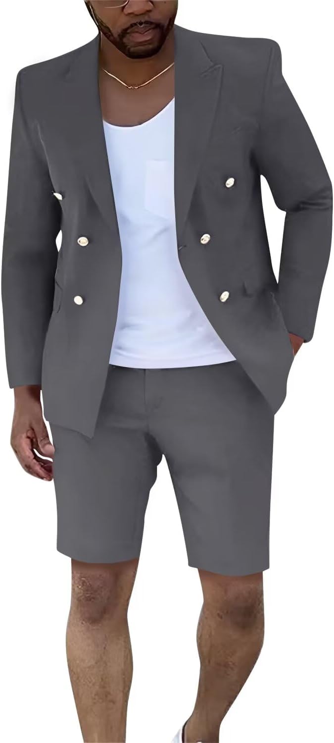 Men's Suit Slim Fit 2 Piece Short Suits for Men Casual Summer Business Suit Blazer and Short Pants Set
