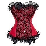 frawirshau Plus Size Corsets for Women Floral Overbust Corset Top Bustier Lingeire Wine Red S