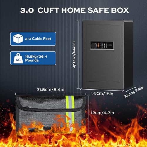 Large Steel Safe Box 3.0 Cuft for Home with LED Light, 6 Locking Bolts Electronic Safe Fireproof with Removable Shelves & Smart Alert, Digital Safe with Fireproof Bag for Document Hotel Office by paporia - Image 4