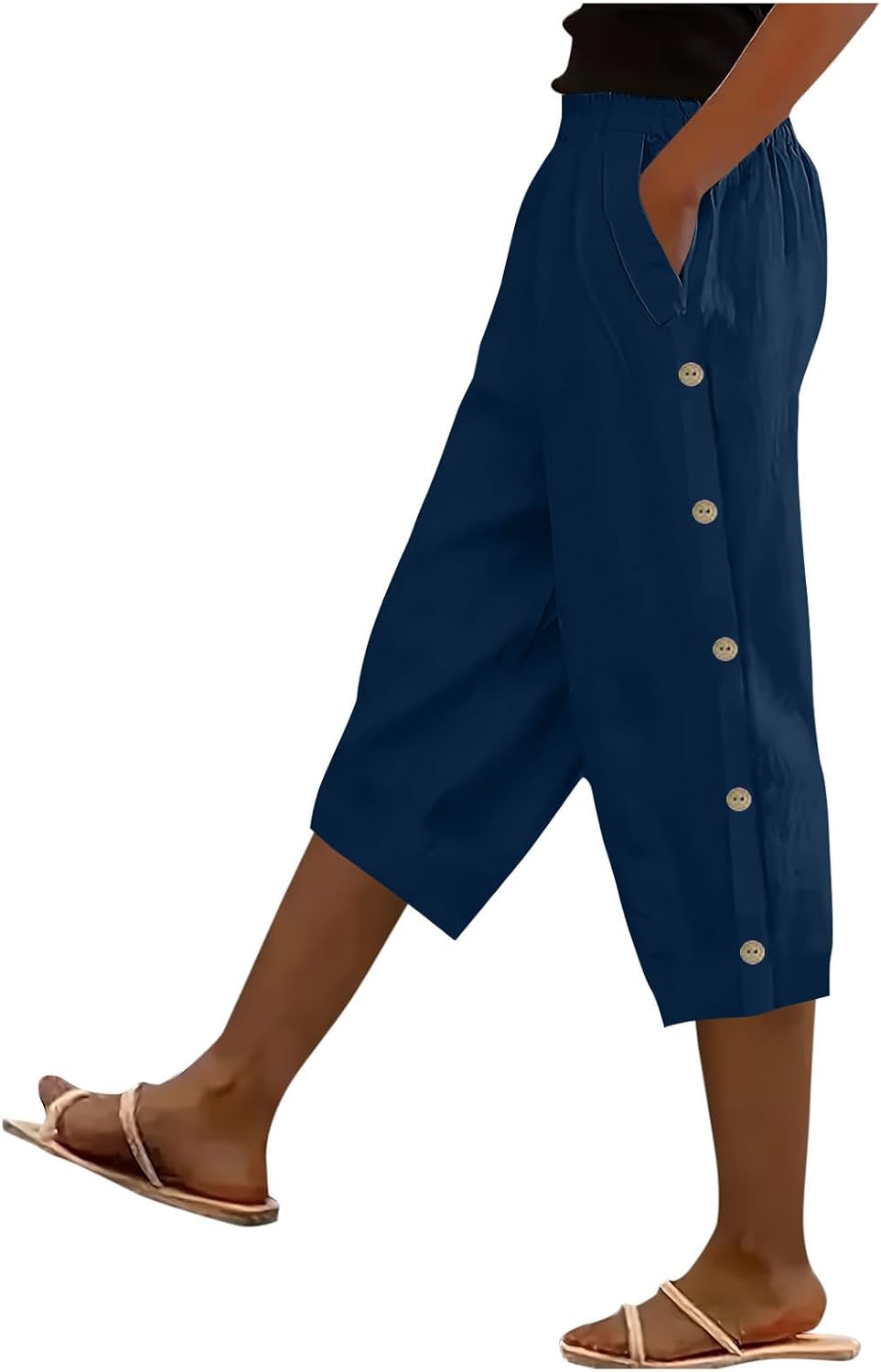 Womens Capri Pants Casual Trousers Lightweight High Waist Cropped Pants with Pockets Summer Beach Vacation Trousers