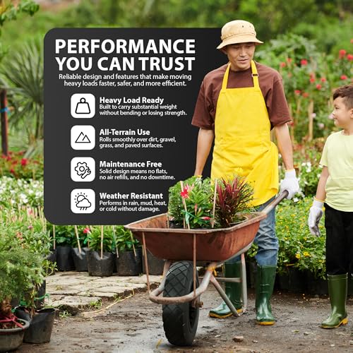 Zeno Wheelbarrow Wheel 14" | Puncture Proof Wheelbarrow Wheel Replacement 3.50-8 | Heavy Duty Solid Tyre Rim For Wheelbarrows, Garden Trolley, Trailer, Truck | Deep Grip Tread | Reinforced Sidewalls - 6