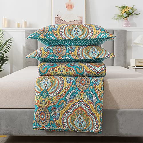 Vaputar Quilt King Size Bedding Set - 3 Pieces King Quilt Bedding Set, Boho King Size Quilts, Lightweight Reversible Coverlets Bedspreads For Farmhouse Bedroom (Yellow/Blue) #TOP2